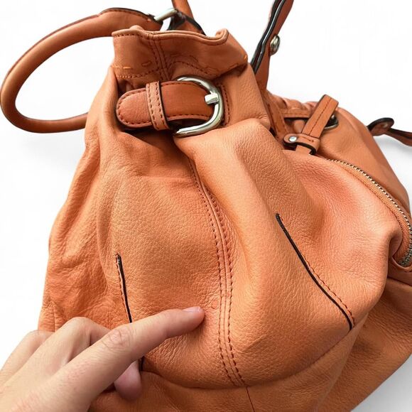 B. Makowsky Leather Drawstring Satchel - Tangerine Orange - Picture 7 of 8
